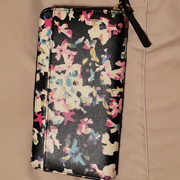 Kate Spade long zip leather wallet in pretty water color pattern - Picture 4 of 10